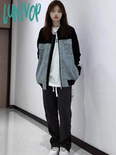 Lunivop Patchwork Contrast Color Jeans Pocket Coat Preppy All Match Y2K Aesthetic Women Chaquetas